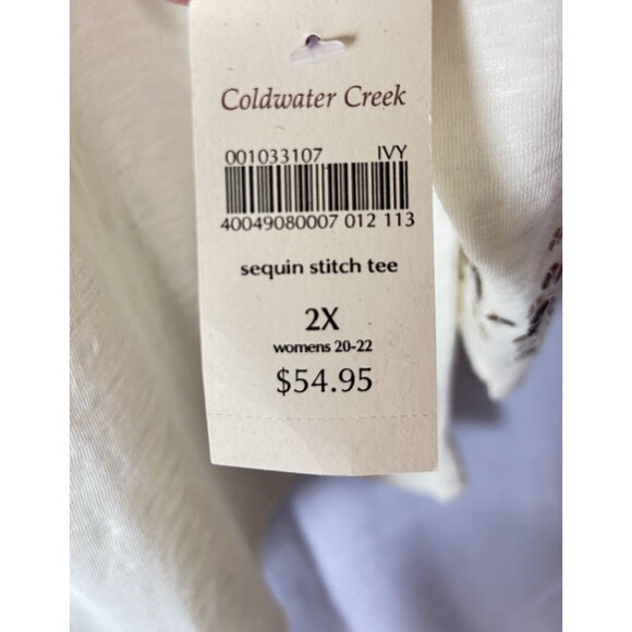 Coldwater Creek Womens 2X Longsleeve Cream Sequin 100 % Cotton Top - Picture 6 of 8